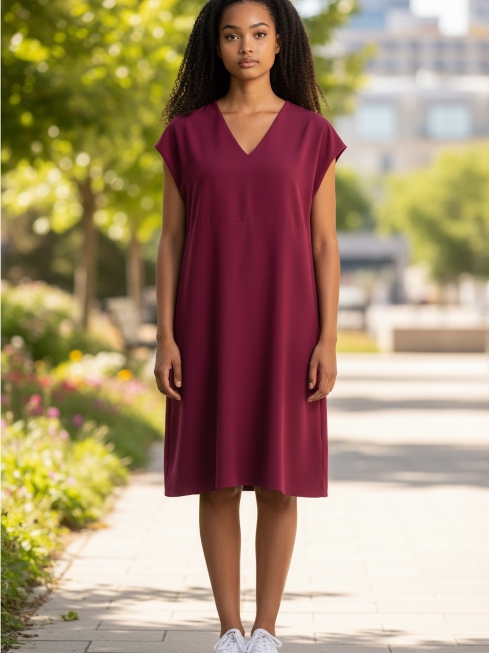 J. Jill V-Neck Cap Sleeve Knit Midi Dress in Wine Wearever Collection